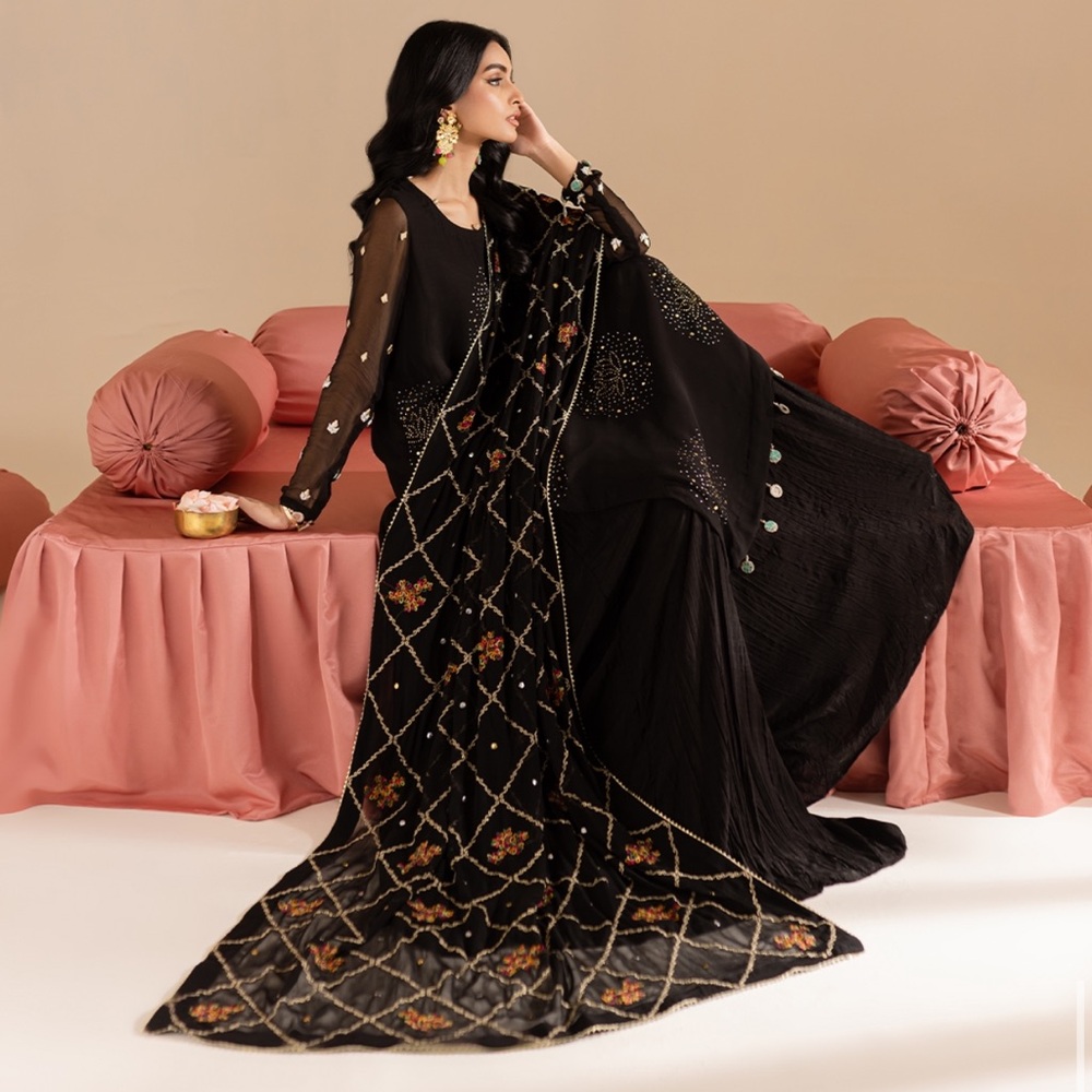 Pakistani Designer Sharara/ flare pants. Black and Gold